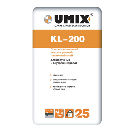 Профессиональный высокопрочный плиточный клей KL-200